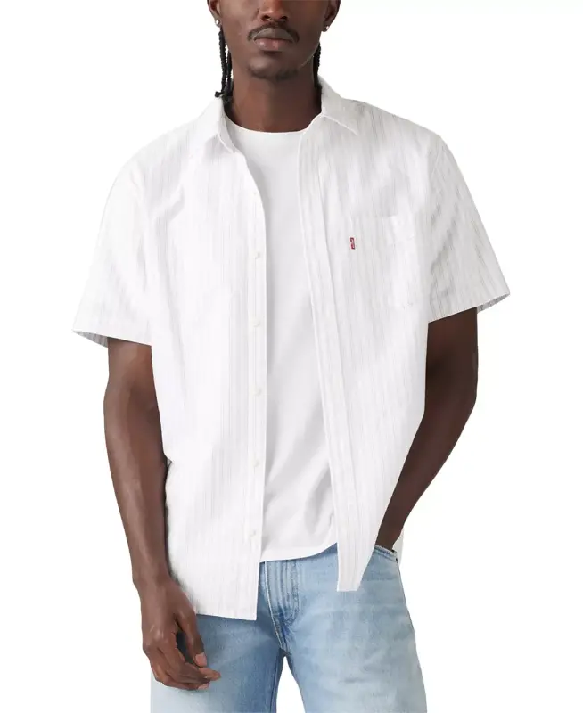Men's Classic 1 Pocket Short Sleeve Regular Fit Shirt-Stripe Wht - LEVI'S