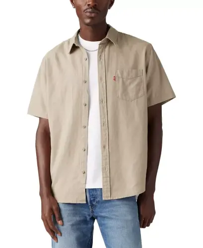Men's Classic 1 Pocket Short Sleeve Regular Fit Shirt - Khaki - 1