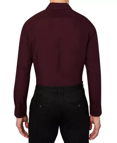 Men's Regular Fit Solid Wrinkle Free Performance Dress Shirt - Burgundy - 3
