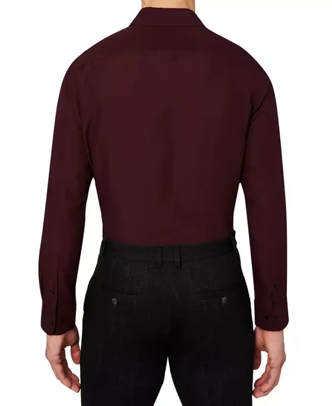 Men's Regular Fit Solid Wrinkle Free Performance Dress Shirt - Burgundy - 3