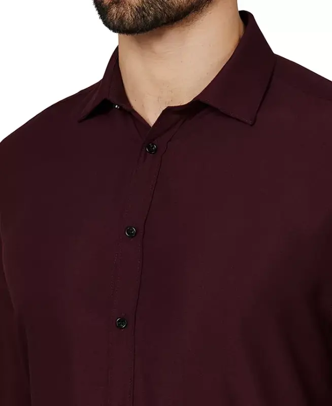 Men's Regular Fit Solid Wrinkle Free Performance Dress Shirt - Burgundy - 4