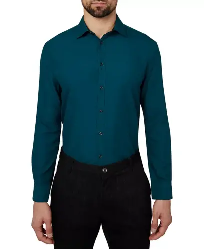 Men's Regular Fit Solid Wrinkle Free Performance Dress Shirt - Forest - CALABRUM (1)