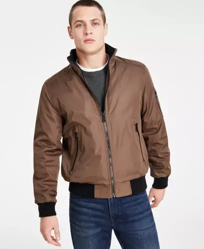 Men's Classic Zip-Front Ripstop Bomber Jacket - Dark Tan - 3