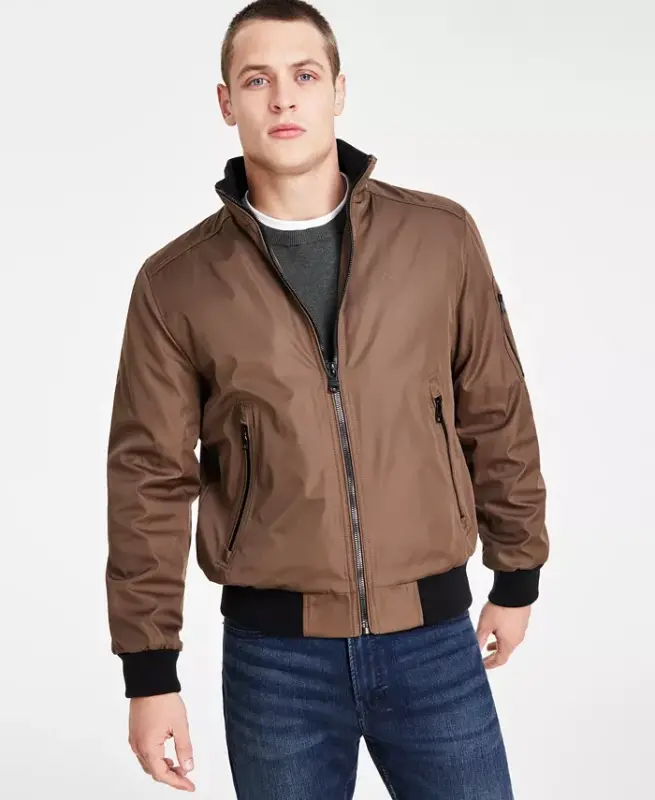 Men's Classic Zip-Front Ripstop Bomber Jacket - Dark Tan - 3