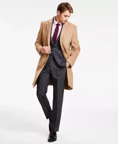 Men's Classic Fit Luxury Wool CasModazoneere Blend Overcoats-Camel Tan 