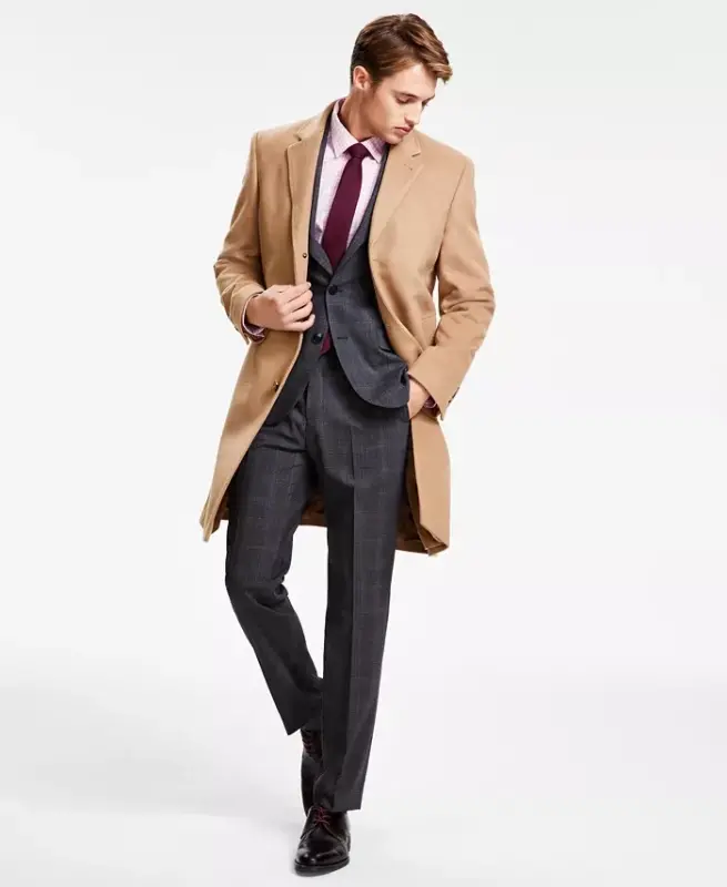 Men's Classic Fit Luxury Wool CasModazoneere Blend Overcoats - Camel Tan - MICHAEL KORS