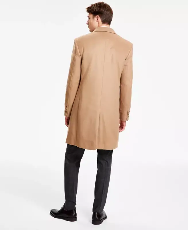 Men's Classic Fit Luxury Wool CasModazoneere Blend Overcoats - Camel Tan - 2