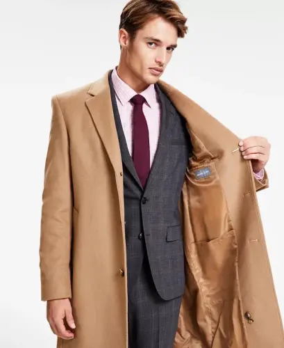 Men's Classic Fit Luxury Wool CasModazoneere Blend Overcoats - Camel Tan - 3
