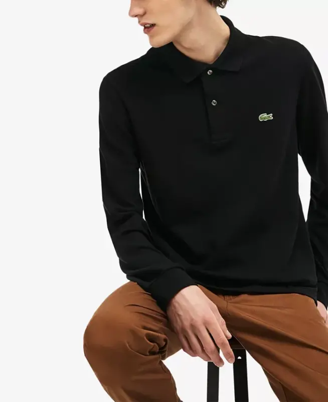 Men’s Classic Fit Long-Sleeve L.12.12 Polo Shirt-031 - Black - 2