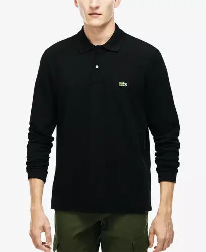 Men’s Classic Fit Long-Sleeve L.12.12 Polo Shirt-031 - Black 