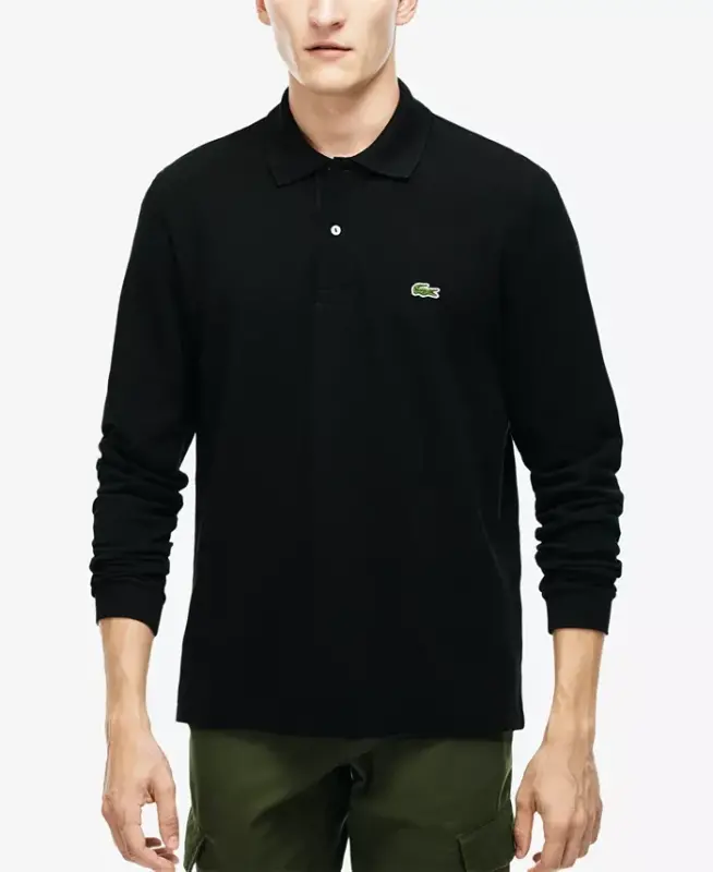 Men's Classic Fit Long-Sleeve Polo Shirt - Black - 1