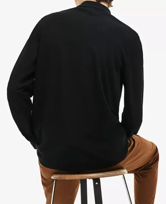 Men's Classic Fit Long-Sleeve Polo Shirt - Black - 4