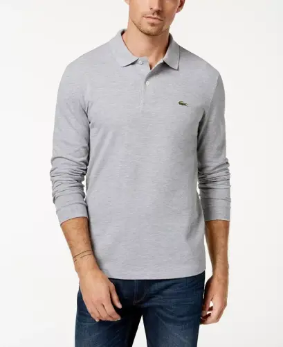 Men’s Classic Fit Long-Sleeve L.12.12 Polo Shirt-CCA - Silver Chine 