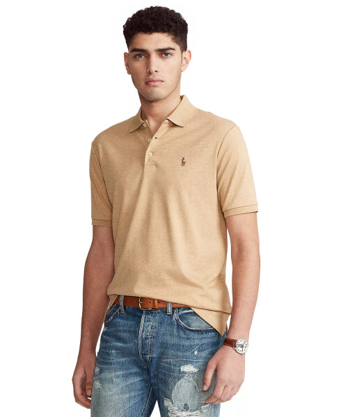 Erkek Klasik Fit Yumuşak Pamuklu Polo Klasik Deve Heather - 1