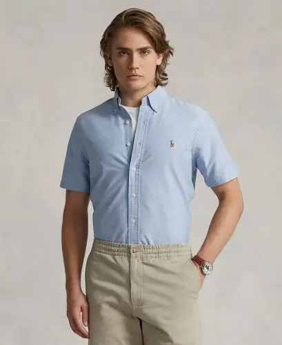 Men's Classic-Fit Short-Sleeve Oxford Shirt - Blue 