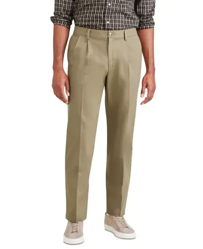 Men's Signature Classic Fit Pleated Iron Free Pants with Stain Defender - New British Khaki 