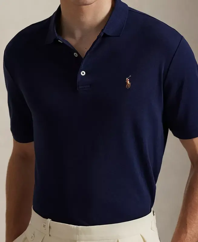 Men's Classic-Fit Soft Cotton Polo Shirt - Blue/Brown - 3