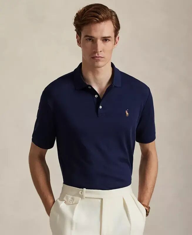Erkek Klasik Kalıp Yumuşak Pamuklu Polo - Mavi/Kahverengi - POLO RALPH LAUREN