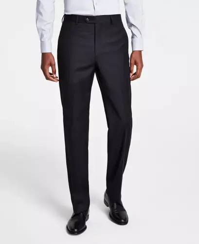 Men's Classic-Fit Wool-Blend Stretch Solid Suit Separates Pant - Black - 2