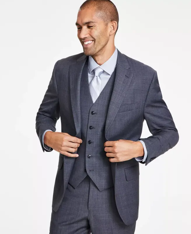 Men's Classic-Fit Wool-Blend Stretch Solid Suit Jacket - Mid Grey - 1