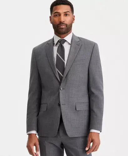 Men's Classic-Fit Wool-Blend Stretch Solid Suit Jacket - Mid Grey - 2