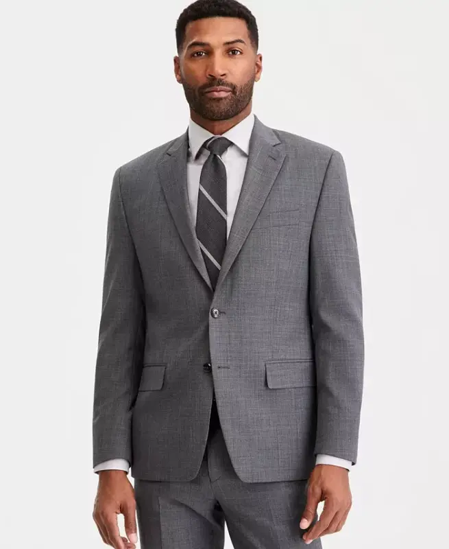 Men's Classic-Fit Wool-Blend Stretch Solid Suit Jacket - Mid Grey - 2