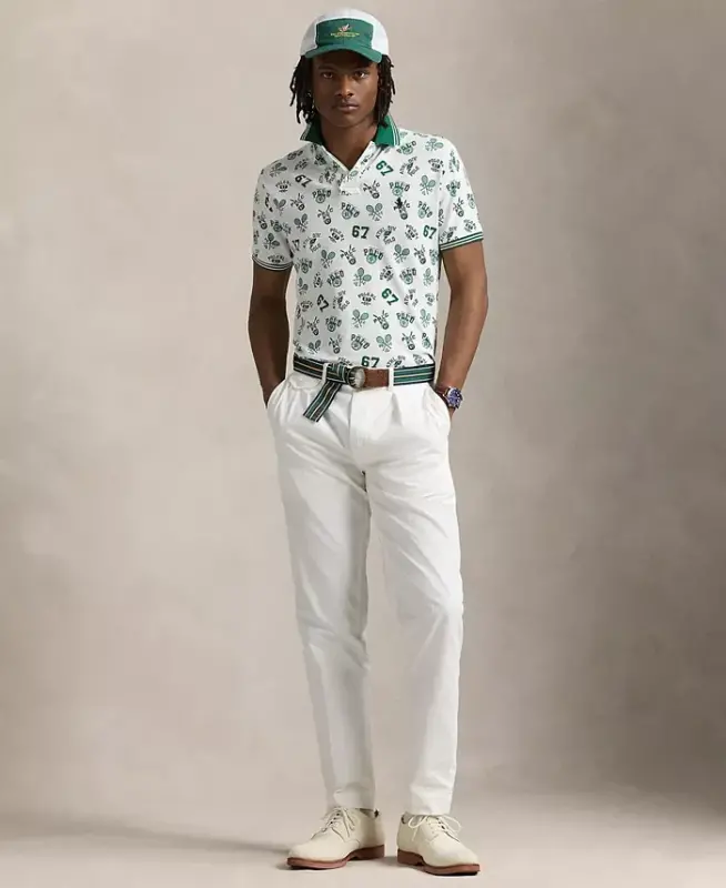 Men's Classic-Fit Print Mesh Polo Shirt - White - 4