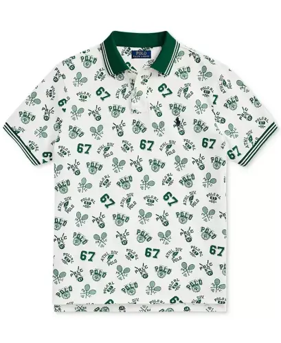 Men's Classic-Fit Print Mesh Polo Shirt - White - 5