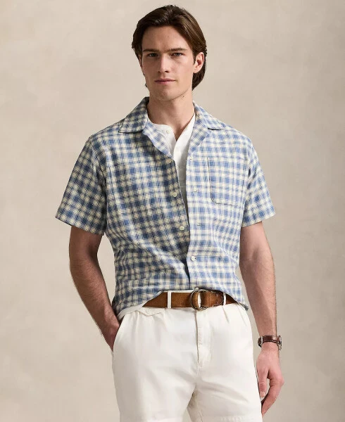 Men's Classic-Fit Plaid Oxford Camp Workshirt-Blue/cream - 1