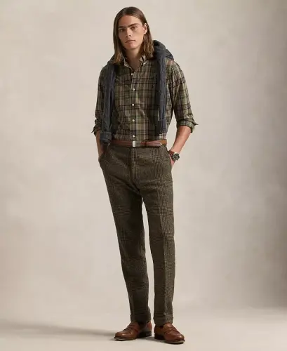 Men's Classic-Fit Plaid Performance Shirt - Khaki/Navy Multi - 2