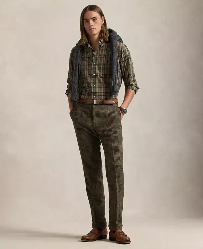 Men's Classic-Fit Plaid Performance Shirt - Khaki/Navy Multi - 2