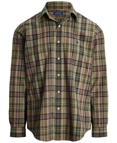 Men's Classic-Fit Plaid Performance Shirt - Khaki/Navy Multi - 5