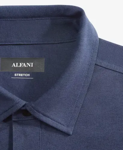 Men's Classic-Fit Heathered Jersey-Knit Button-Down Shirt, Created for Modazone - Neo Navy - 3