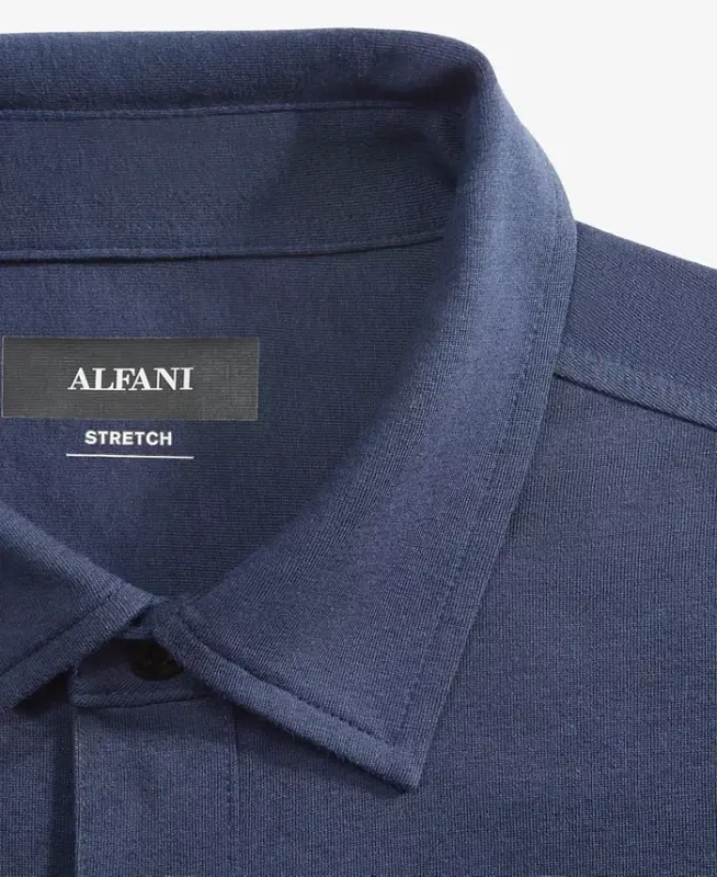 Men's Classic-Fit Heathered Jersey-Knit Button-Down Shirt, Created for Modazone - Neo Navy - 3