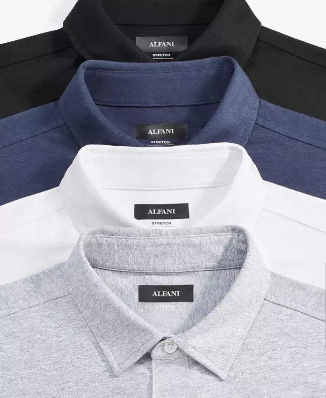 Men's Classic-Fit Heathered Jersey-Knit Button-Down Shirt, Created for Modazone - Neo Navy - 4