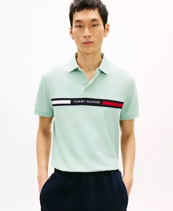 Erkek Klasik Kesim İşlemeli Göğüs Parçalı Polo Yaka T-Shirt - Ezik Nane - 1
