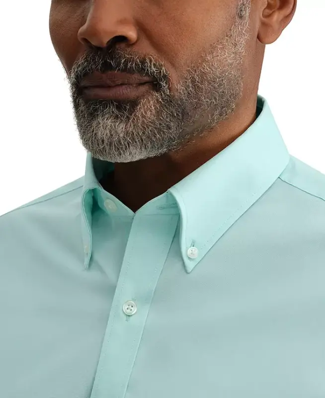 Men's Regular Fit Wrinkle Resistant Stretch Dress Shirt - Jade - 7