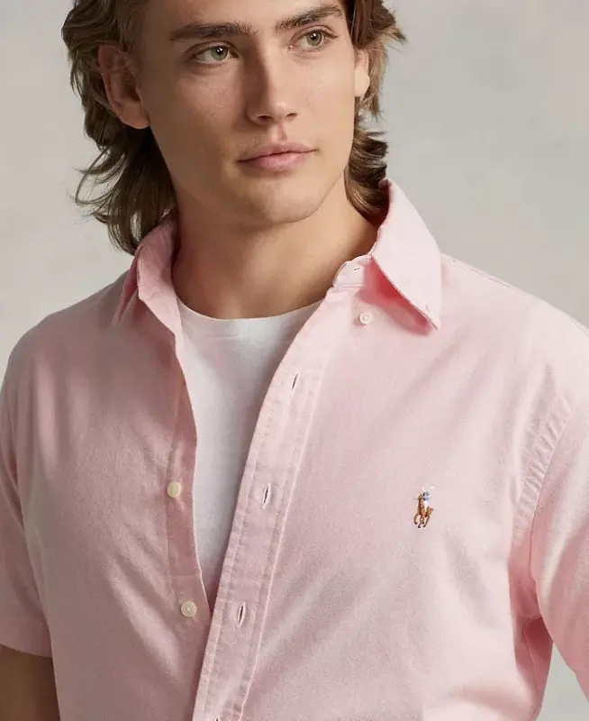 Men's Short-Sleeve Oxford Shirt - Pink - 2