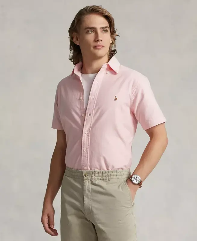 Men's Classic-Fit Short-Sleeve Oxford Shirt-Pink - 1