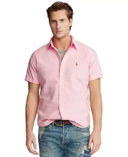 Men's Classic-Fit Short-Sleeve Oxford Shirt-Pink 