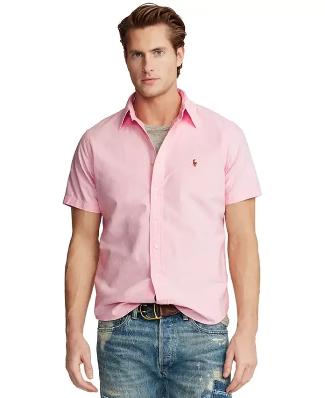 Men's Classic-Fit Short-Sleeve Oxford Shirt-Pink - POLO RALPH LAUREN