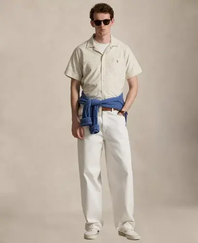 Men's Classic-Fit Short-Sleeve Oxford Shirt - Basic Sand White - 5