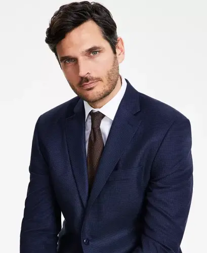 Men's Classic-Fit Houndstooth Sport Coat - Navy - 3