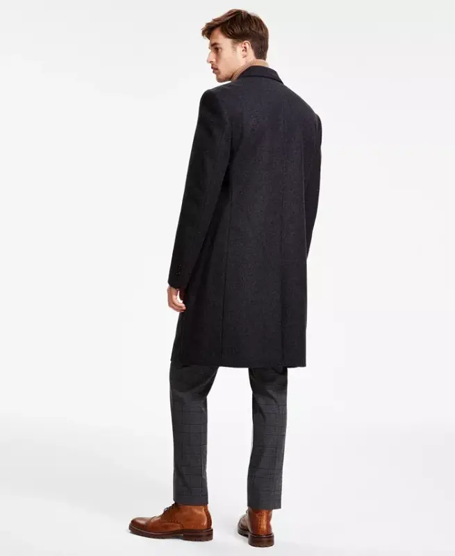 Men's Classic Fit Luxury Wool CasModazoneere Blend Overcoats - Charcoal - 2