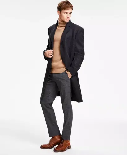 Men's Classic Fit Luxury Wool CasModazoneere Blend Overcoats-Charcoal 