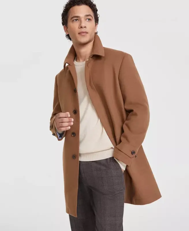 Men Classic Fit Melange Overcoat - 1