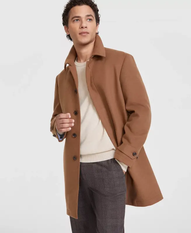 Men Classic Fit Melange Overcoat - TOMMY HILFIGER