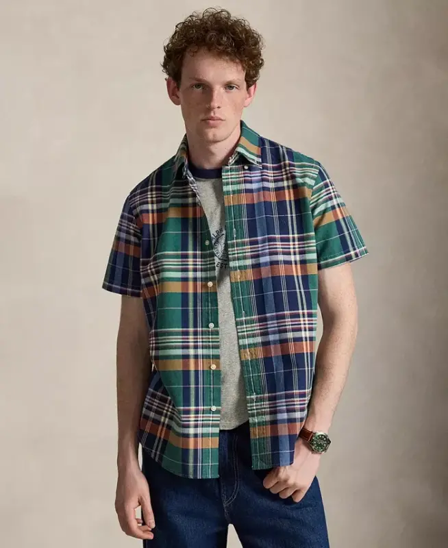 Men's Classic-Fit Oxford Shirt - 7326 Green Orange Multi - POLO RALPH LAUREN