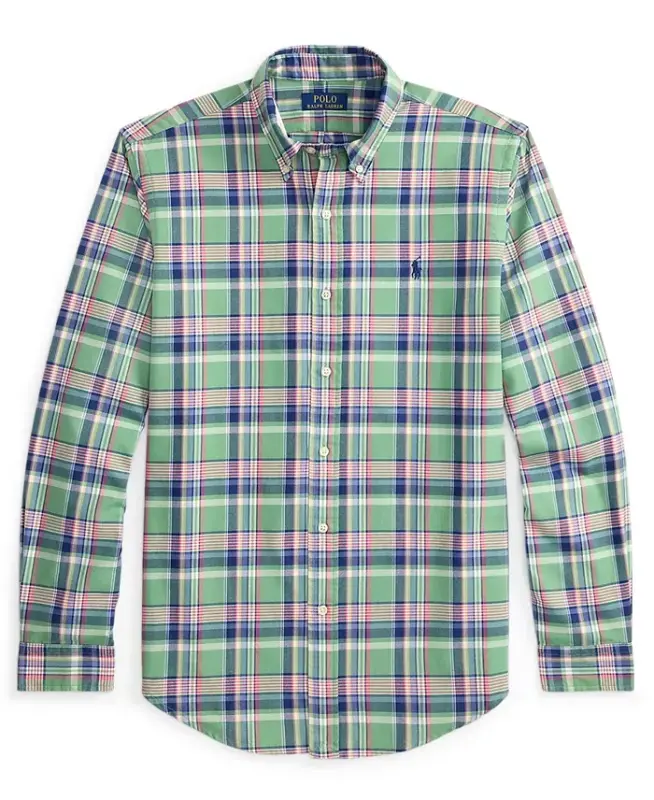 Erkek Klasik Kesim Oxford Gömlek - Yeşil Pembe Çok Renkli - 1