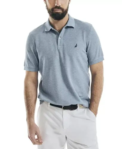 Men's Classic-Fit Performance Deck Polo Shirt - Deep Anchor Heather 